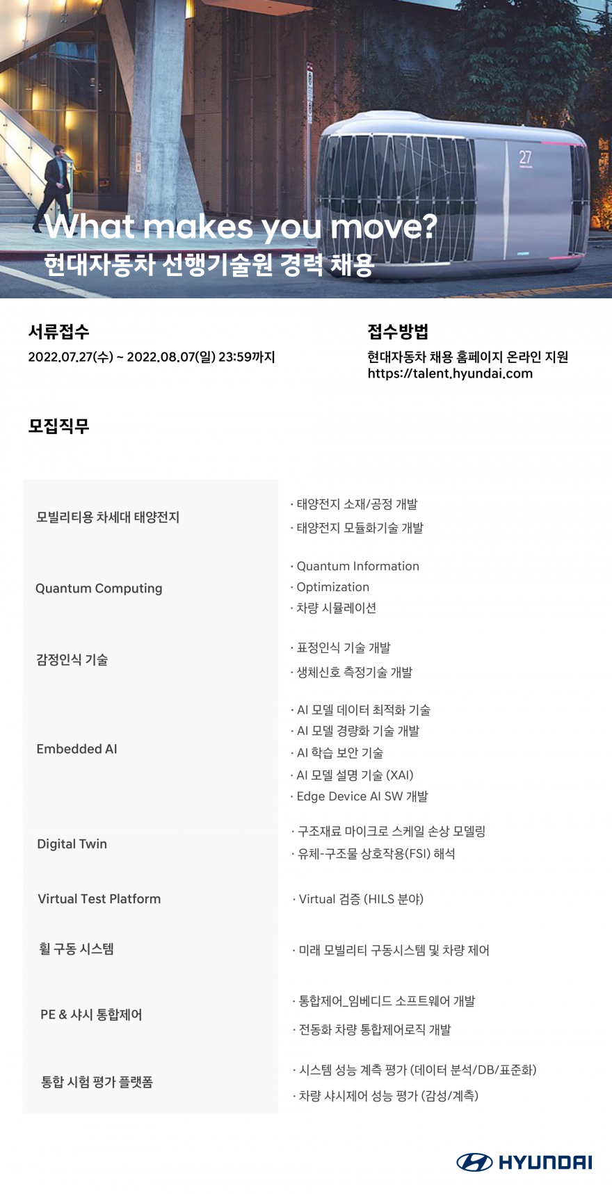 [현대자동차] 선행기술원 경력 채용공고 (~8/7 일)