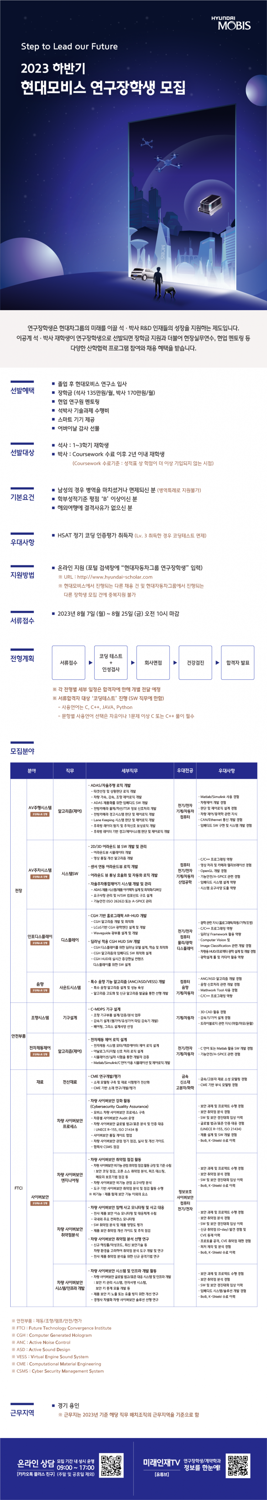 [현대모비스] 2023 하반기 현대모비스 연구장학생 모집 (~8/25 금)